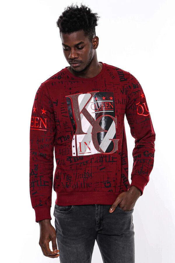 WSS Burgundy Patterned Slim Fit Men Sweatshirt - Jeffersonville