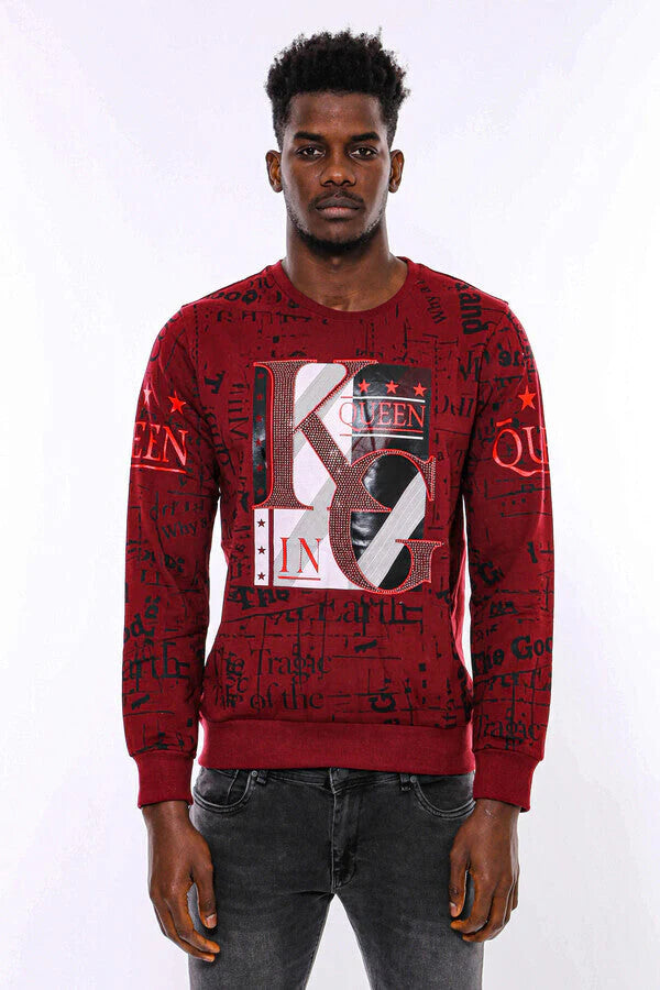WSS Burgundy Patterned Slim Fit Men Sweatshirt - Jeffersonville