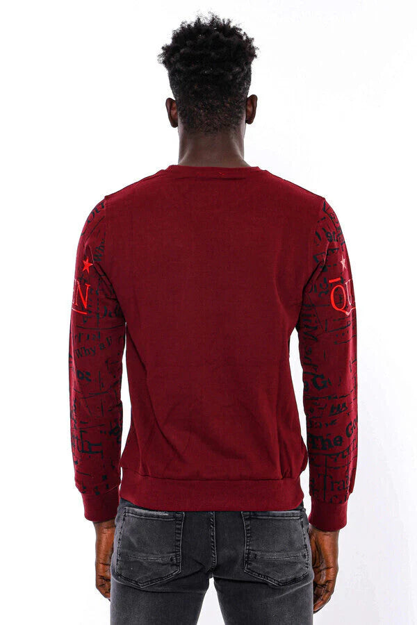 WSS Burgundy Patterned Slim Fit Men Sweatshirt - Jeffersonville