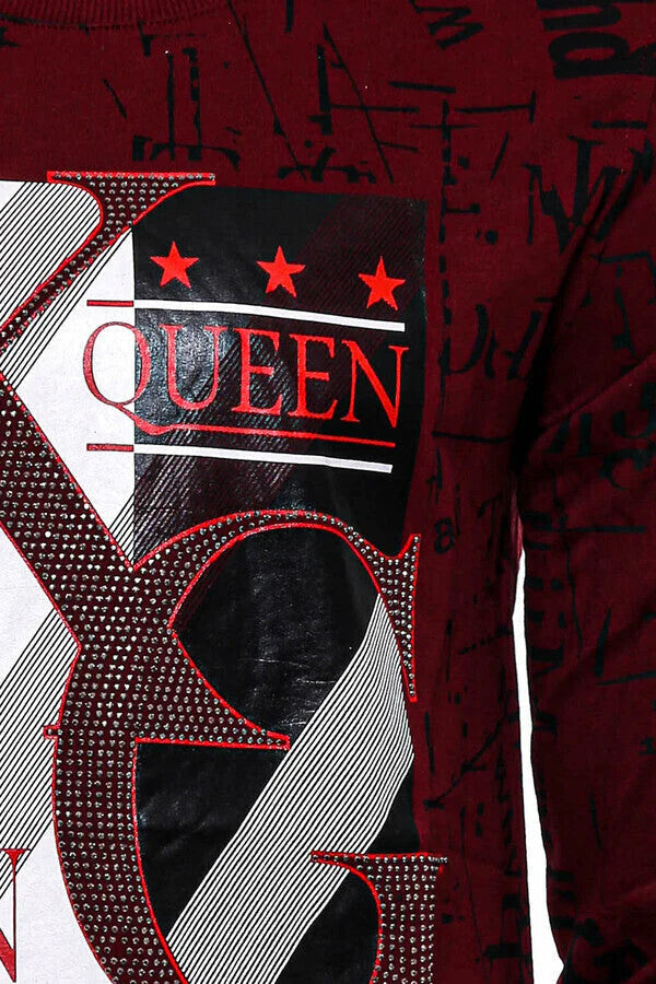 WSS Burgundy Patterned Slim Fit Men Sweatshirt - Jeffersonville