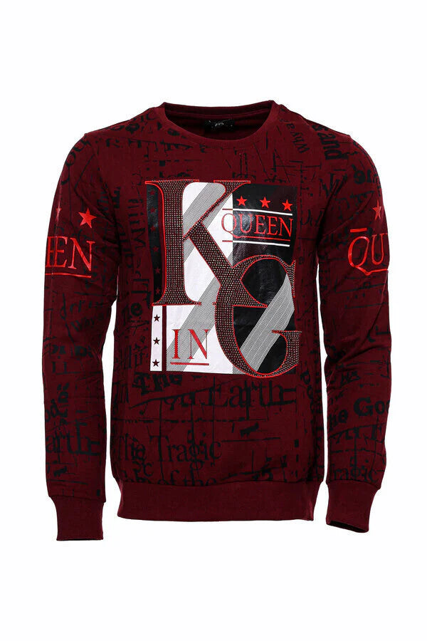 WSS Burgundy Patterned Slim Fit Men Sweatshirt - Jeffersonville