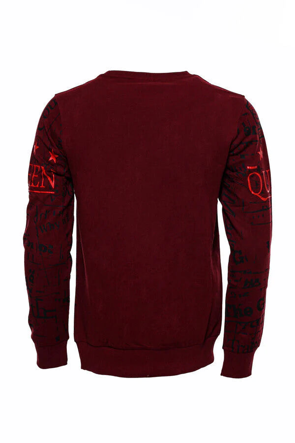 WSS Burgundy Patterned Slim Fit Men Sweatshirt - Jeffersonville